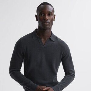 Reiss Swifts Merino Wool Open Collar Top